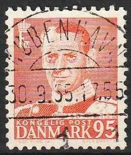 FRIMÆRKER DANMARK | 1952-53 - AFA 343 - Fr. IX 95 øre orangerød - Lux Stemplet 